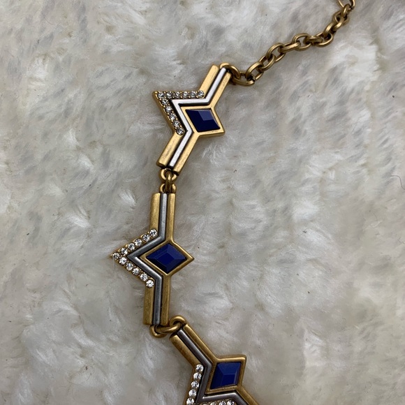J Crew Brushed Gold Blue Geometric Necklace - Picture 2 of 4